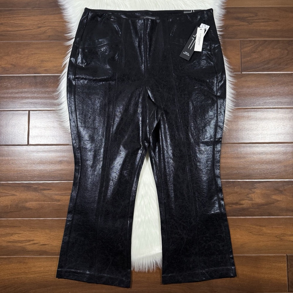 Liverpool Women's Size 16 W Black Crackle Stella Kick Flare Crop Pull On Pants
